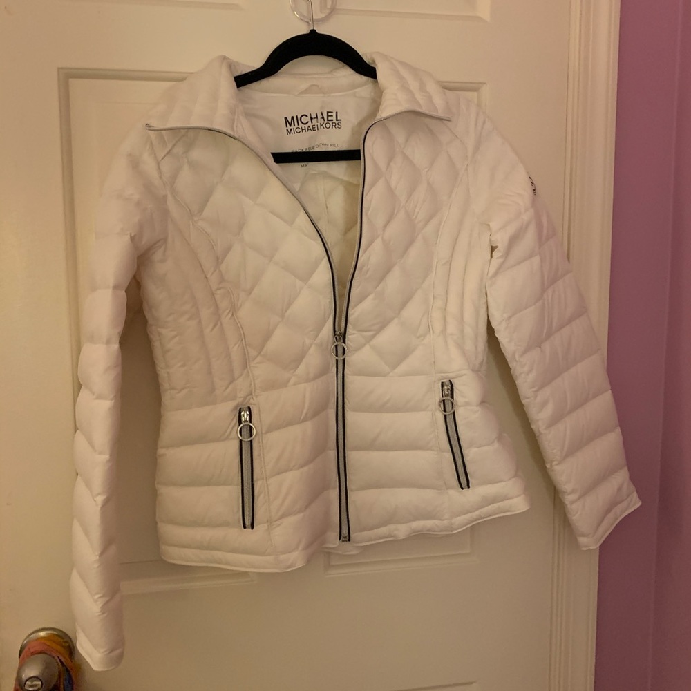 White Michael Kors packable down fill jacket